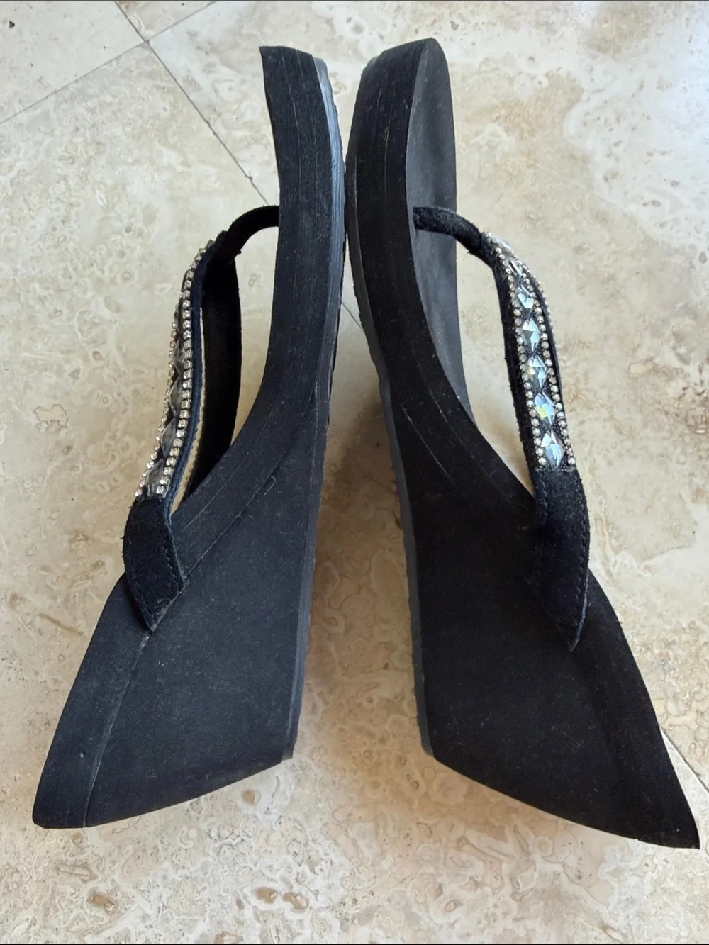 Yellow Box Black Jeweled Thong Sandals - Picture 3 of 6